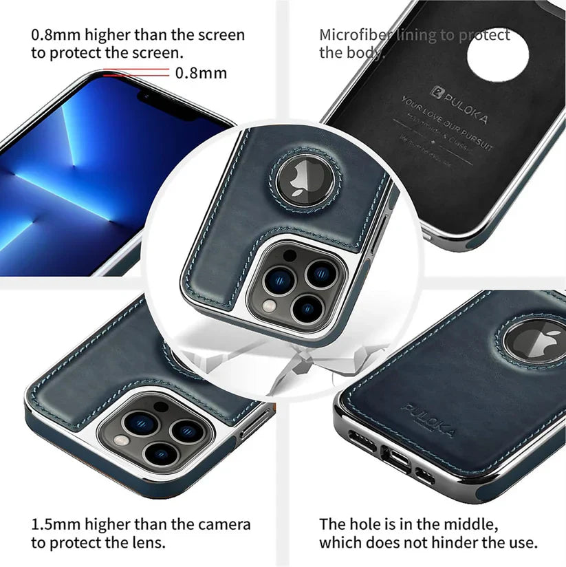 Leather Back Case - Compatible with iPhone Series - Luxury Bumper Case - Flexible Vegan Leather